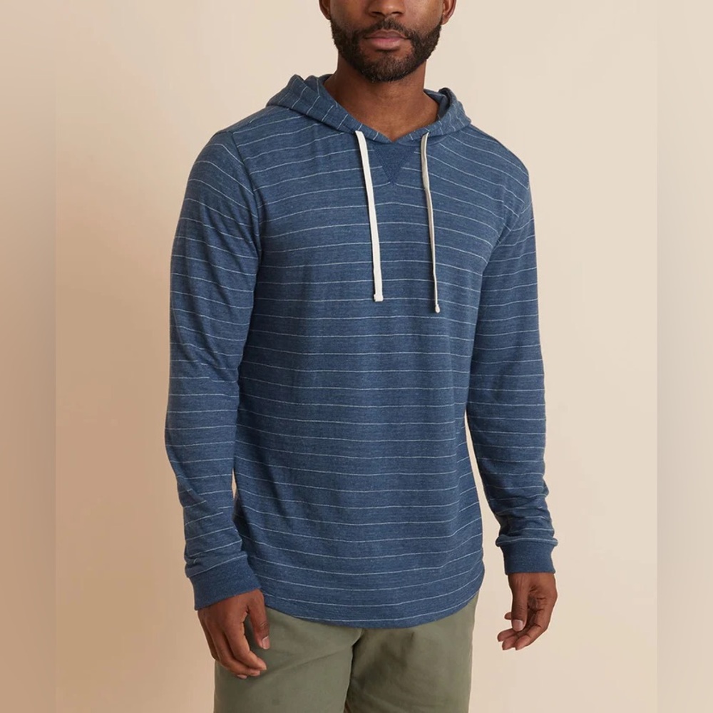Marine Layer Double Knit Striped Pullover Hoodie - Blue - S